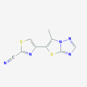 molecular formula C9H5N5S2 B2609258 4-(6-甲基[1,3]噻唑并[3,2-b][1,2,4]三唑-5-基)-1,3-噻唑-2-腈 CAS No. 478067-26-4