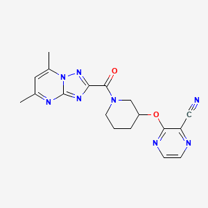 molecular formula C18H18N8O2 B2609260 3-((1-(5,7-Dimethyl-[1,2,4]triazolo[1,5-a]pyrimidine-2-carbonyl)piperidin-3-yl)oxy)pyrazine-2-carbonitrile CAS No. 2034478-10-7