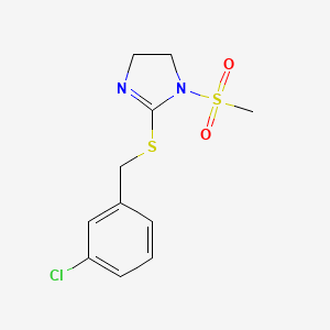 molecular formula C11H13ClN2O2S2 B2609262 2-[(3-Chlorophenyl)methylsulfanyl]-1-methylsulfonyl-4,5-dihydroimidazole CAS No. 868218-81-9