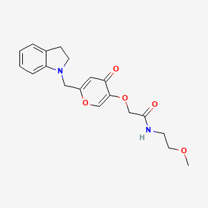 2-((6-(indolin-1-ylmethyl)-4-oxo-4H-pyran-3-yl)oxy)-N-(2-methoxyethyl)acetamide