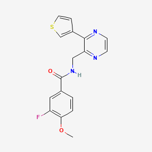 molecular formula C17H14FN3O2S B2609293 3-fluoro-4-methoxy-N-((3-(thiophen-3-yl)pyrazin-2-yl)methyl)benzamide CAS No. 2034368-72-2