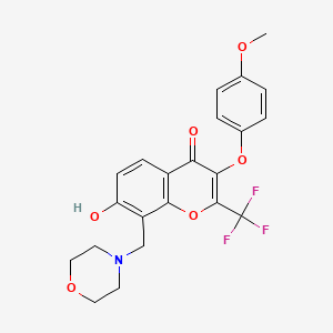 molecular formula C22H20F3NO6 B2609294 7-Hydroxy-3-(4-methoxyphenoxy)-8-(morpholin-4-ylmethyl)-2-(trifluoromethyl)chromen-4-one CAS No. 302952-71-2
