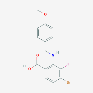 molecular formula C15H13BrFNO3 B2609297 4-Bromo-3-fluoro-2-((4-methoxybenzyl)amino)benzoic acid CAS No. 2411636-36-5