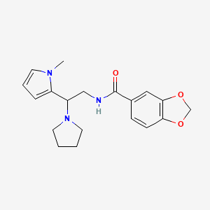 molecular formula C19H23N3O3 B2609312 N-(2-(1-甲基-1H-吡咯-2-基)-2-(吡咯烷-1-基)乙基)苯并[d][1,3]二氧杂环-5-甲酰胺 CAS No. 1049490-03-0