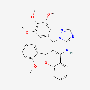 molecular formula C28H26N4O5 B2609315 6-(2-methoxyphenyl)-7-(3,4,5-trimethoxyphenyl)-7,12-dihydro-6H-chromeno[4,3-d][1,2,4]triazolo[1,5-a]pyrimidine CAS No. 868148-44-1
