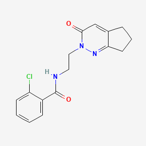 molecular formula C16H16ClN3O2 B2609330 2-chloro-N-(2-(3-oxo-3,5,6,7-tetrahydro-2H-cyclopenta[c]pyridazin-2-yl)ethyl)benzamide CAS No. 2034268-57-8