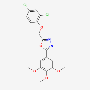 molecular formula C18H16Cl2N2O5 B2609343 2-((2,4-Dichlorophenoxy)methyl)-5-(3,4,5-trimethoxyphenyl)-1,3,4-oxadiazole CAS No. 433705-59-0