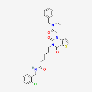 molecular formula C30H33ClN4O4S B2609345 6-(1-(2-(苄基(乙基)氨基)-2-氧代乙基)-2,4-二氧代-1,2-二氢噻吩并[3,2-d]嘧啶-3(4H)-基)-N-(2-氯苄基)己酰胺 CAS No. 866013-60-7