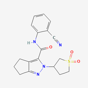 molecular formula C18H18N4O3S B2609358 N-(2-cyanophenyl)-2-(1,1-dioxidotetrahydrothiophen-3-yl)-2,4,5,6-tetrahydrocyclopenta[c]pyrazole-3-carboxamide CAS No. 2309538-99-4