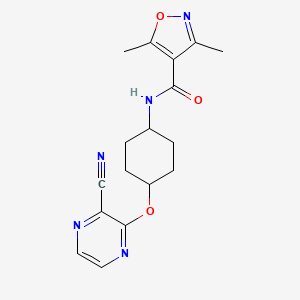 molecular formula C17H19N5O3 B2609370 N-((1r,4r)-4-((3-cyanopyrazin-2-yl)oxy)cyclohexyl)-3,5-dimethylisoxazole-4-carboxamide CAS No. 2034451-80-2