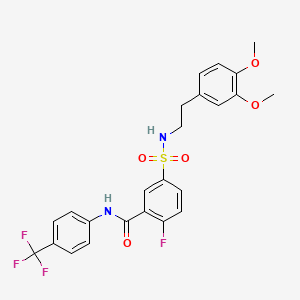 molecular formula C24H22F4N2O5S B2609373 5-(N-(3,4-二甲氧基苯乙基)磺酰氨基)-2-氟-N-(4-(三氟甲基)苯基)苯甲酰胺 CAS No. 451483-44-6