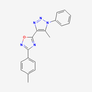 molecular formula C18H15N5O B2609387 3-(4-methylphenyl)-5-(5-methyl-1-phenyl-1H-1,2,3-triazol-4-yl)-1,2,4-oxadiazole CAS No. 950468-59-4