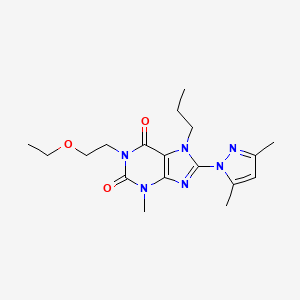 molecular formula C18H26N6O3 B2609389 8-(3,5-dimethyl-1H-pyrazol-1-yl)-1-(2-ethoxyethyl)-3-methyl-7-propyl-2,3,6,7-tetrahydro-1H-purine-2,6-dione CAS No. 1013971-38-4