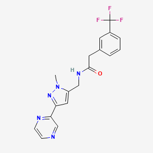 molecular formula C18H16F3N5O B2609400 N-((1-methyl-3-(pyrazin-2-yl)-1H-pyrazol-5-yl)methyl)-2-(3-(trifluoromethyl)phenyl)acetamide CAS No. 2034288-80-5
