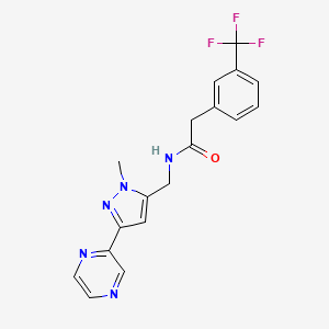 molecular formula C18H16F3N5O B2609400 N-((1-甲基-3-(吡嗪-2-基)-1H-吡唑-5-基)甲基)-2-(3-(三氟甲基)苯基)乙酰胺 CAS No. 2034288-80-5