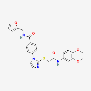 molecular formula C25H22N4O5S B2609406 4-(2-((2-((2,3-dihydrobenzo[b][1,4]dioxin-6-yl)amino)-2-oxoethyl)thio)-1H-imidazol-1-yl)-N-(furan-2-ylmethyl)benzamide CAS No. 1207060-27-2
