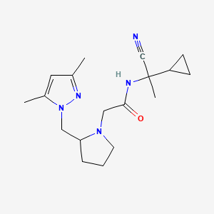 molecular formula C18H27N5O B2609411 N-(1-cyano-1-cyclopropylethyl)-2-{2-[(3,5-dimethyl-1H-pyrazol-1-yl)methyl]pyrrolidin-1-yl}acetamide CAS No. 1333795-71-3