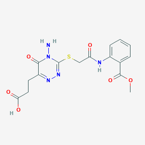 molecular formula C16H17N5O6S B2609413 3-(4-Amino-3-((2-((2-(methoxycarbonyl)phenyl)amino)-2-oxoethyl)thio)-5-oxo-4,5-dihydro-1,2,4-triazin-6-yl)propanoic acid CAS No. 886954-51-4