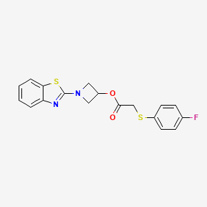 molecular formula C18H15FN2O2S2 B2609419 1-(Benzo[d]thiazol-2-yl)azetidin-3-yl 2-((4-fluorophenyl)thio)acetate CAS No. 1396710-31-8