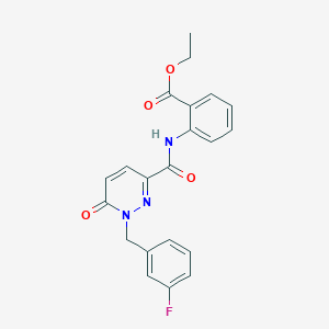 molecular formula C21H18FN3O4 B2609423 2-(1-(3-氟苄基)-6-氧代-1,6-二氢哒嗪-3-甲酰胺)苯甲酸乙酯 CAS No. 1040665-10-8