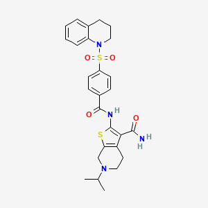 molecular formula C27H30N4O4S2 B2609426 2-(4-((3,4-dihydroquinolin-1(2H)-yl)sulfonyl)benzamido)-6-isopropyl-4,5,6,7-tetrahydrothieno[2,3-c]pyridine-3-carboxamide CAS No. 449768-75-6