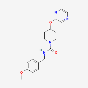 molecular formula C18H22N4O3 B2609428 N-(4-甲氧基苄基)-4-(吡嗪-2-基氧代)哌啶-1-甲酰胺 CAS No. 1448047-56-0