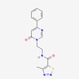 molecular formula C16H15N5O2S B2609479 4-methyl-N-(2-(6-oxo-4-phenylpyrimidin-1(6H)-yl)ethyl)-1,2,3-thiadiazole-5-carboxamide CAS No. 1334371-69-5