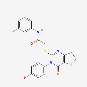 molecular formula C22H20FN3O2S2 B2609480 N-(3,5-dimethylphenyl)-2-((3-(4-fluorophenyl)-4-oxo-3,4,6,7-tetrahydrothieno[3,2-d]pyrimidin-2-yl)thio)acetamide CAS No. 687561-36-0