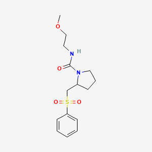 molecular formula C15H22N2O4S B2609503 N-(2-methoxyethyl)-2-((phenylsulfonyl)methyl)pyrrolidine-1-carboxamide CAS No. 1797965-42-4