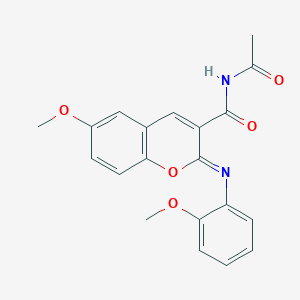 molecular formula C20H18N2O5 B2609506 (2Z)-N-acetyl-6-methoxy-2-[(2-methoxyphenyl)imino]-2H-chromene-3-carboxamide CAS No. 389075-36-9