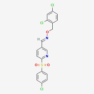 molecular formula C19H13Cl3N2O3S B2609516 6-[(4-氯苯基)磺酰基]烟酰醛 O-(2,4-二氯苄基)肟 CAS No. 338967-01-4