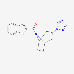 molecular formula C18H18N4OS B2609534 ((1R,5S)-3-(1H-1,2,4-triazol-1-yl)-8-azabicyclo[3.2.1]octan-8-yl)(benzo[b]thiophen-2-yl)methanone CAS No. 2320956-33-8