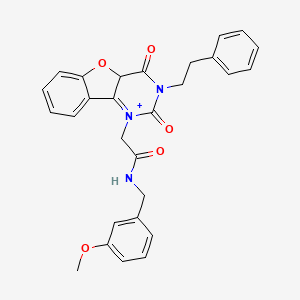 molecular formula C28H25N3O5 B2609537 2-[4,6-二氧代-5-(2-苯乙基)-8-氧杂-3,5-二氮杂三环[7.4.0.0^{2,7}]十三-1(9),2(7),10,12-四烯-3-基]-N-[(3-甲氧苯基)甲基]乙酰胺 CAS No. 1326907-50-9
