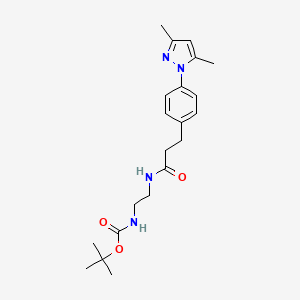 molecular formula C21H30N4O3 B2609540 tert-butyl (2-(3-(4-(3,5-dimethyl-1H-pyrazol-1-yl)phenyl)propanamido)ethyl)carbamate CAS No. 2034593-05-8