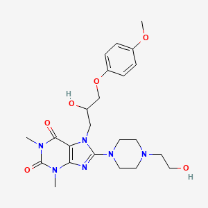 molecular formula C23H32N6O6 B2609551 7-(2-羟基-3-(4-甲氧基苯氧基)丙基)-8-(4-(2-羟乙基)哌嗪-1-基)-1,3-二甲基-1H-嘌呤-2,6(3H,7H)-二酮 CAS No. 505081-07-2