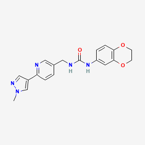 molecular formula C19H19N5O3 B2609562 1-(2,3-dihydrobenzo[b][1,4]dioxin-6-yl)-3-((6-(1-methyl-1H-pyrazol-4-yl)pyridin-3-yl)methyl)urea CAS No. 2034609-34-0