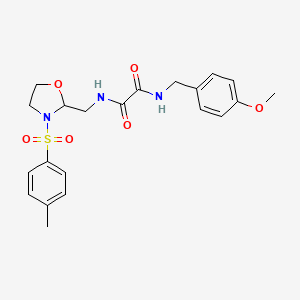 molecular formula C21H25N3O6S B2609566 N1-(4-methoxybenzyl)-N2-((3-tosyloxazolidin-2-yl)methyl)oxalamide CAS No. 874805-98-8