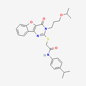 molecular formula C27H31N3O4S B2609571 2-((3-(3-isopropoxypropyl)-4-oxo-3,4-dihydrobenzofuro[3,2-d]pyrimidin-2-yl)thio)-N-(4-isopropylphenyl)acetamide CAS No. 899742-08-6