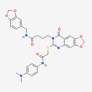 N-(1,3-benzodioxol-5-ylmethyl)-4-[6-[(2-{[4-(dimethylamino)phenyl]amino}-2-oxoethyl)thio]-8-oxo[1,3]dioxolo[4,5-g]quinazolin-7(8H)-yl]butanamide