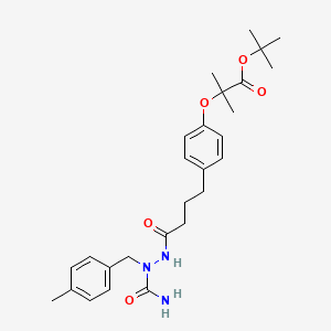 molecular formula C27H37N3O5 B2609617 tert-Butyl 2-(4-(4-(2-carbamoyl-2-(4-methylbenzyl)hydrazinyl)-4-oxobutyl)phenoxy)-2-methylpropanoate CAS No. 425674-20-0