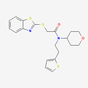 molecular formula C20H22N2O2S3 B2609632 2-(benzo[d]thiazol-2-ylthio)-N-(tetrahydro-2H-pyran-4-yl)-N-(2-(thiophen-2-yl)ethyl)acetamide CAS No. 1787915-73-4