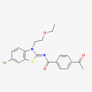 molecular formula C20H19BrN2O3S B2609652 4-acetyl-N-[6-bromo-3-(2-ethoxyethyl)-1,3-benzothiazol-2-ylidene]benzamide CAS No. 865162-68-1