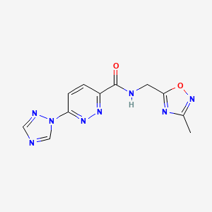 molecular formula C11H10N8O2 B2609688 N-((3-methyl-1,2,4-oxadiazol-5-yl)methyl)-6-(1H-1,2,4-triazol-1-yl)pyridazine-3-carboxamide CAS No. 1448131-20-1