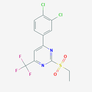 molecular formula C13H9Cl2F3N2O2S B2609692 4-(3,4-Dichlorophenyl)-2-(ethylsulfonyl)-6-(trifluoromethyl)pyrimidine CAS No. 870083-94-6