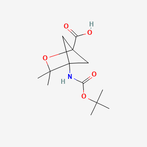 molecular formula C13H21NO5 B2609700 3,3-Dimethyl-4-[(2-methylpropan-2-yl)oxycarbonylamino]-2-oxabicyclo[2.1.1]hexane-1-carboxylic acid CAS No. 2503208-35-1