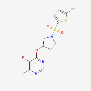 molecular formula C14H15BrFN3O3S2 B2609702 4-((1-((5-Bromothiophen-2-yl)sulfonyl)pyrrolidin-3-yl)oxy)-6-ethyl-5-fluoropyrimidine CAS No. 2034469-69-5