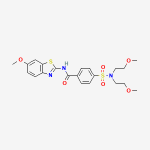 molecular formula C21H25N3O6S2 B2609759 4-[bis(2-methoxyethyl)sulfamoyl]-N-(6-methoxy-1,3-benzothiazol-2-yl)benzamide CAS No. 328539-77-1