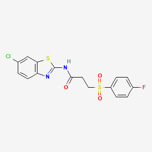 molecular formula C16H12ClFN2O3S2 B2609763 N-(6-氯苯并[d]噻唑-2-基)-3-((4-氟苯基)磺酰基)丙酰胺 CAS No. 898414-65-8