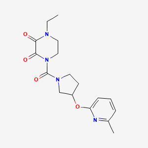 molecular formula C17H22N4O4 B2609769 1-Ethyl-4-(3-((6-methylpyridin-2-yl)oxy)pyrrolidine-1-carbonyl)piperazine-2,3-dione CAS No. 1904230-32-5