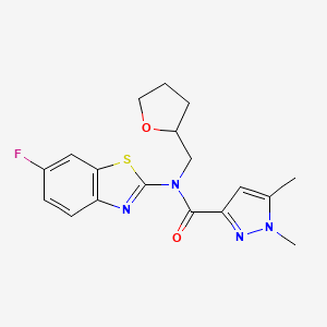 molecular formula C18H19FN4O2S B2609773 N-(6-fluorobenzo[d]thiazol-2-yl)-1,5-dimethyl-N-((tetrahydrofuran-2-yl)methyl)-1H-pyrazole-3-carboxamide CAS No. 1013784-28-5